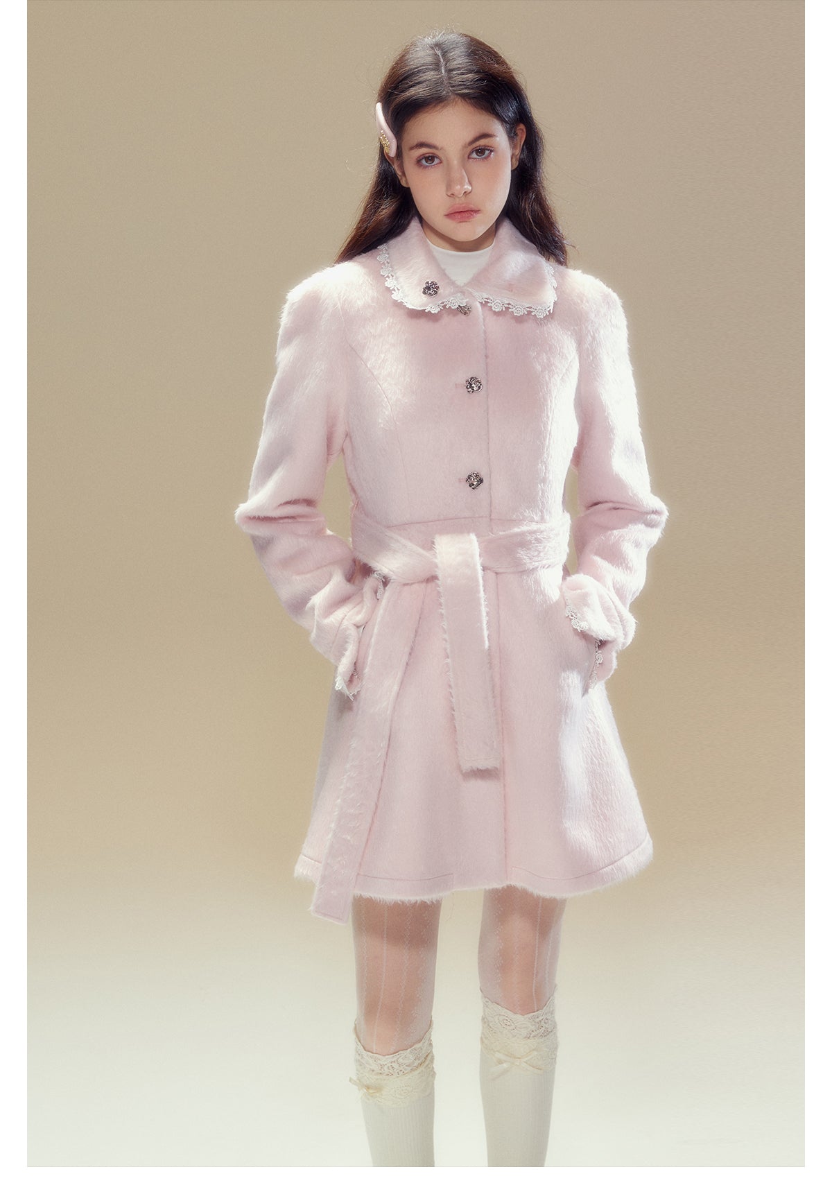 Girly Frill Short Length Wool Coat