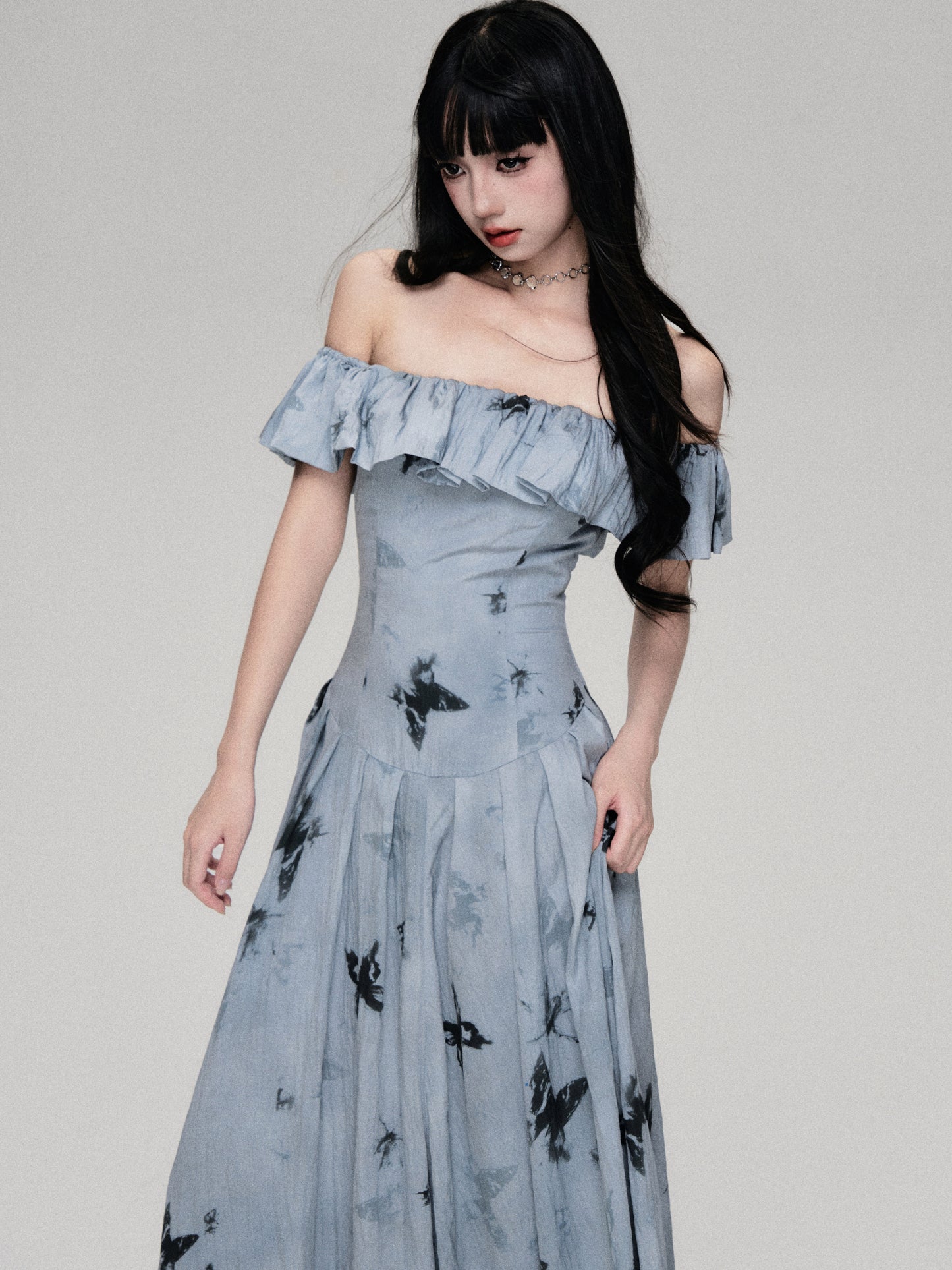 Off-the-shoulder Butterfly Ruffle Dress