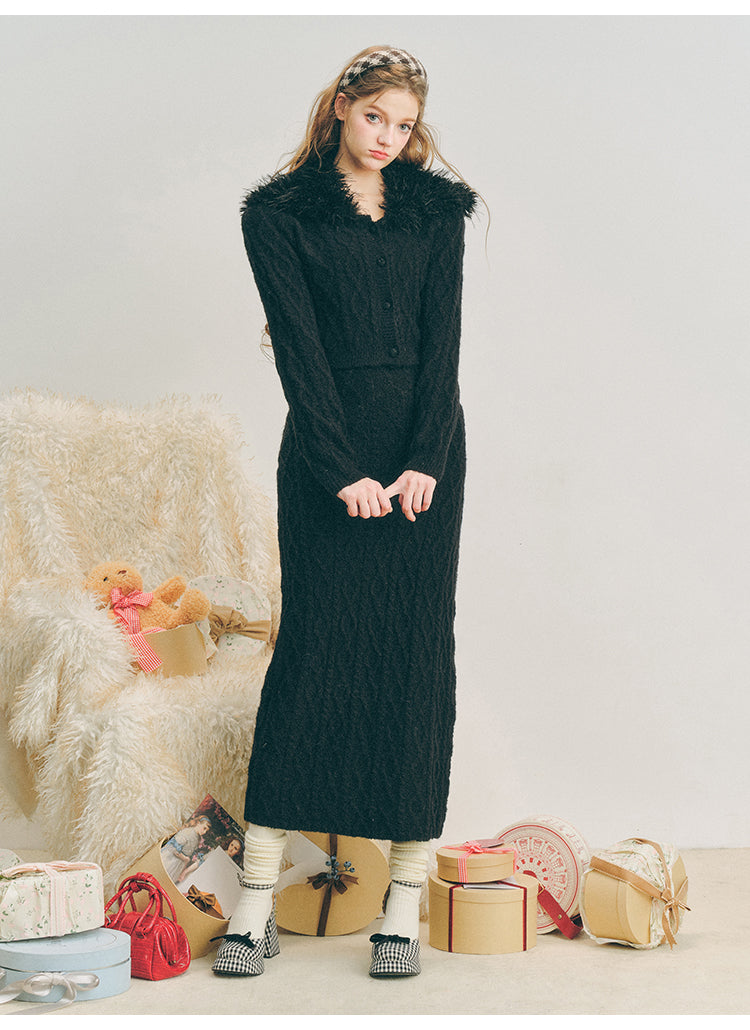 2-piece wool knit skirt suit set