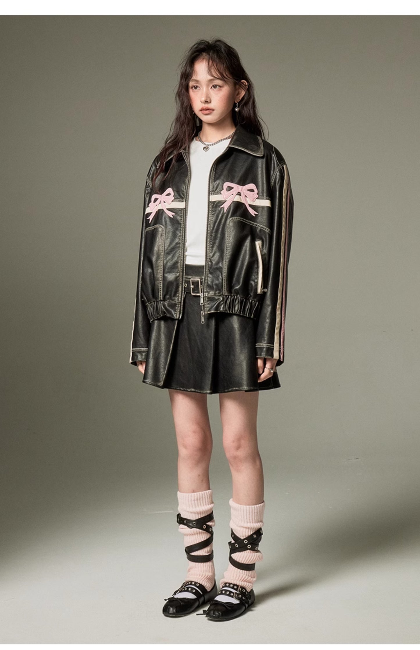 Retro Black Ribbon Leather Jacket