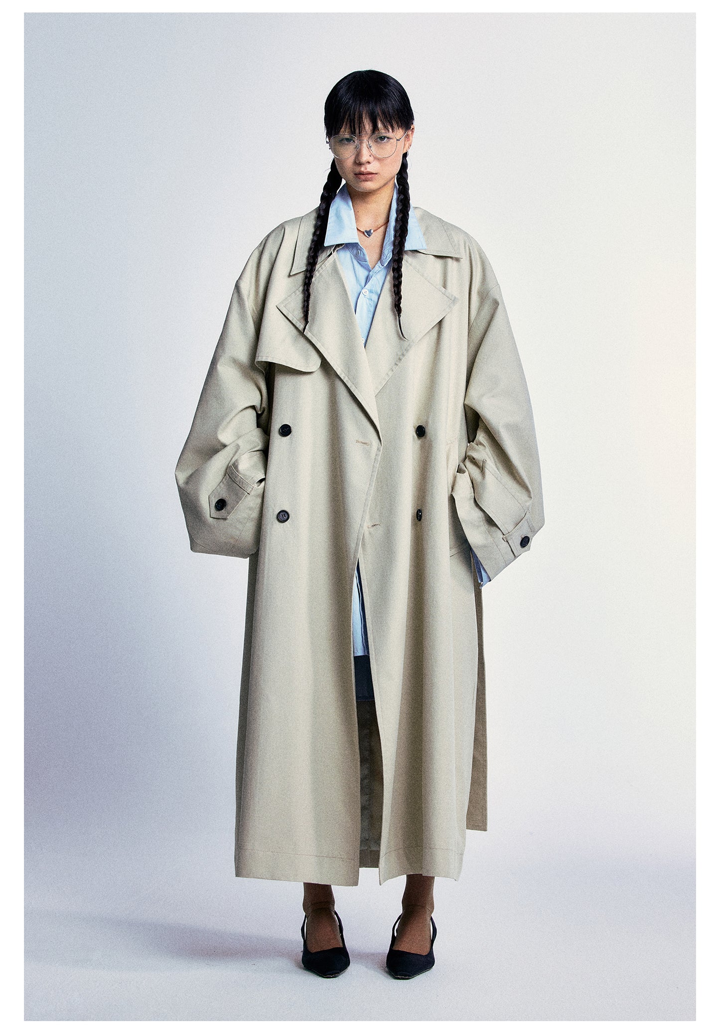 Oversized long length wide sleeve trench coat