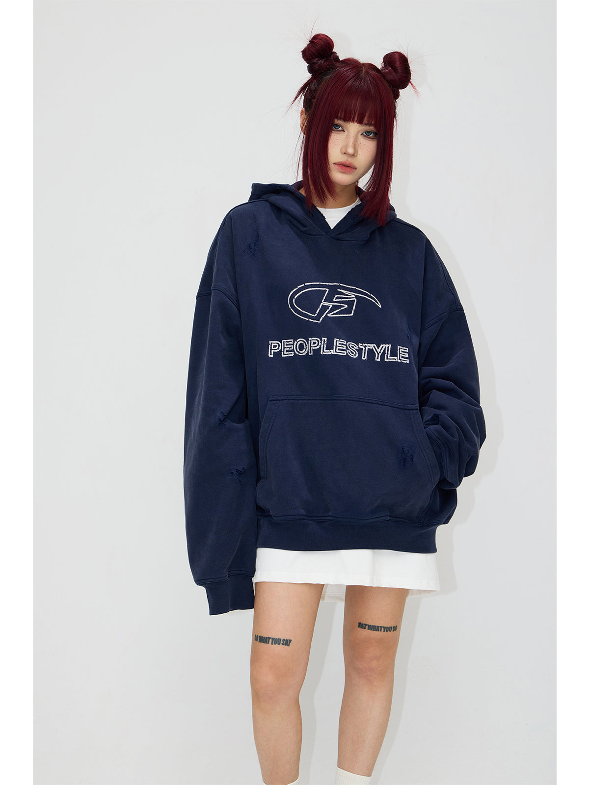 Loose Fit Retro Damaged Logo Hoodie