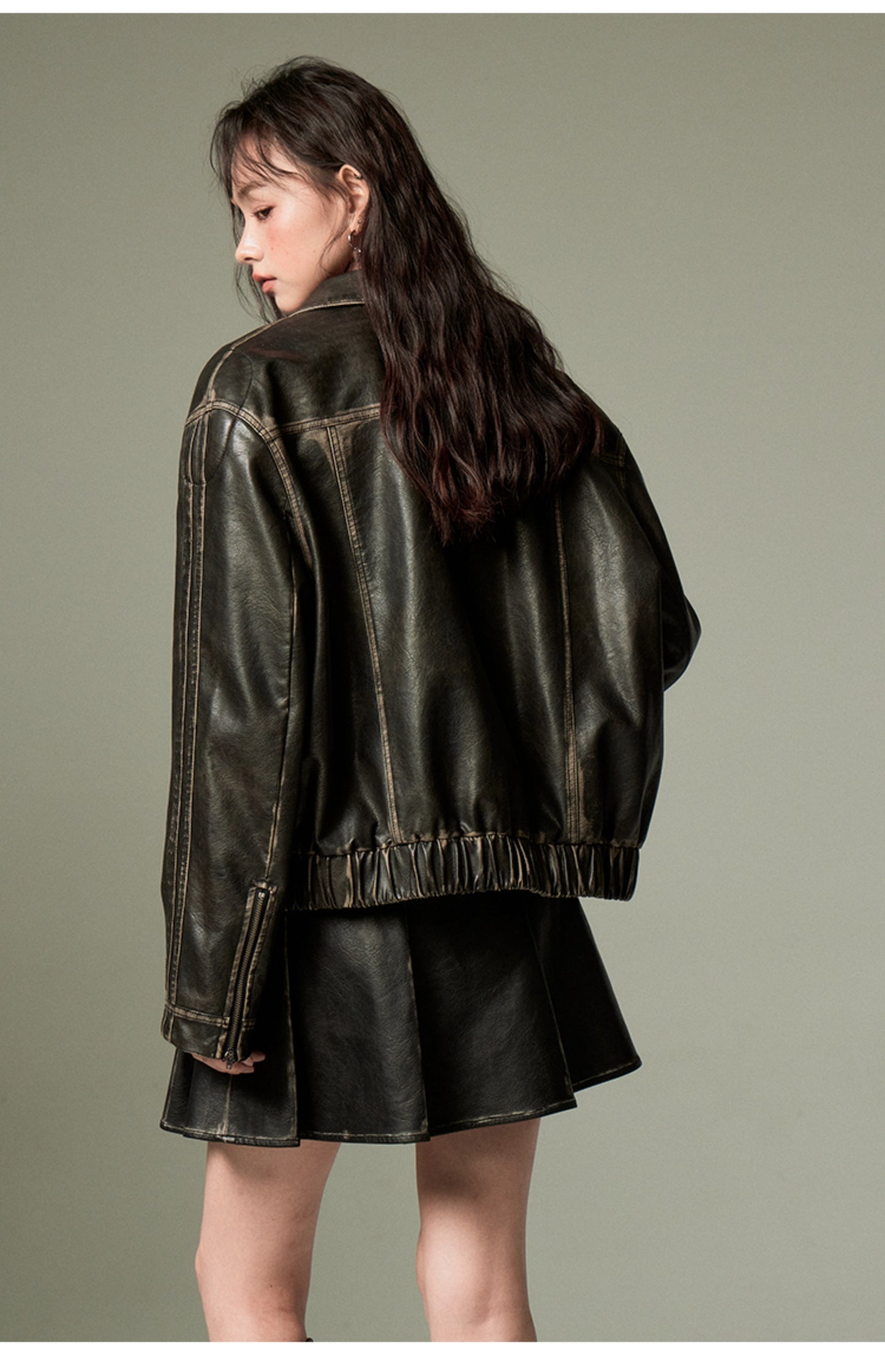 Retro Black Ribbon Leather Jacket