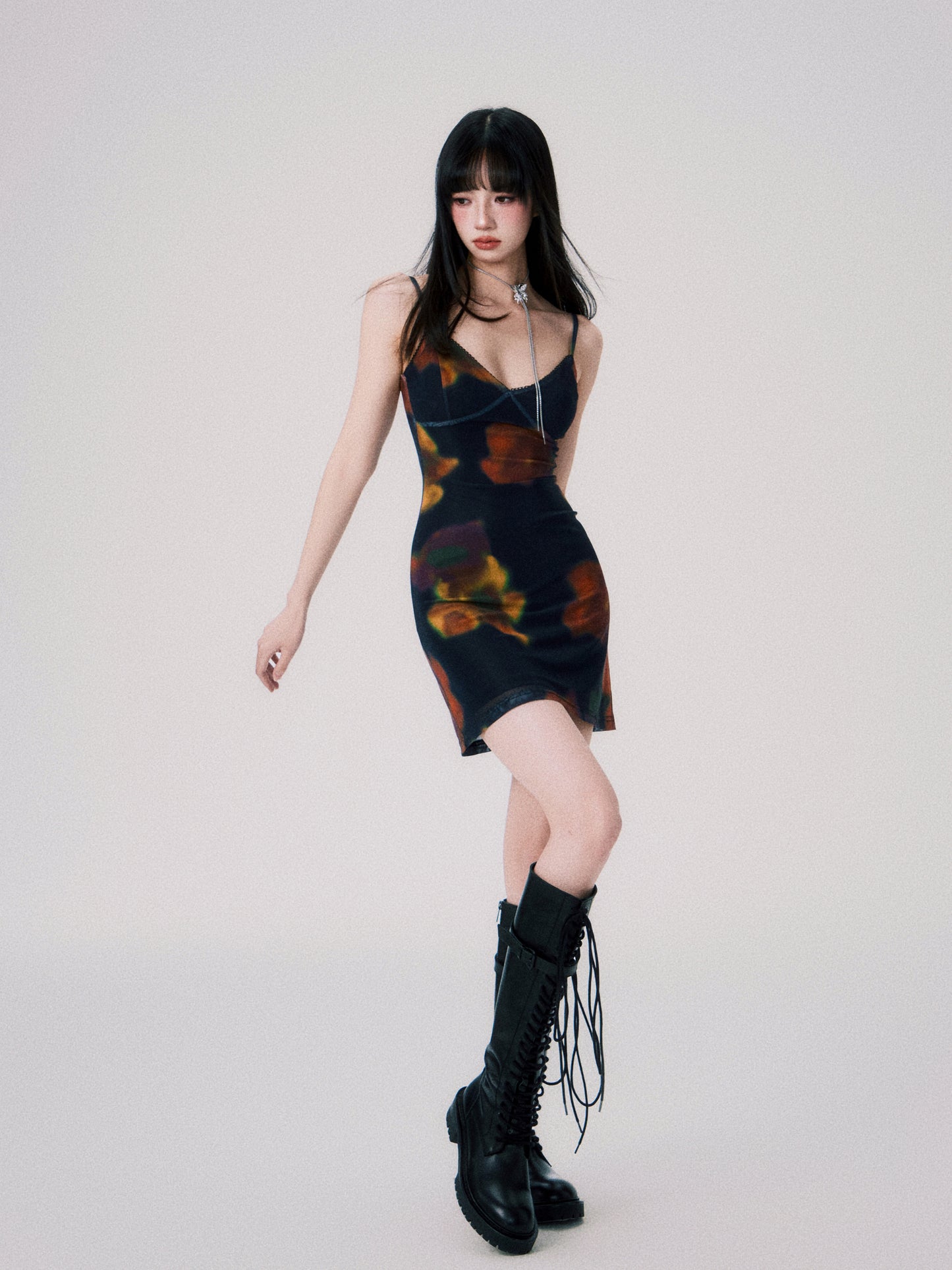 Floral French Retro Print Suspender Dress