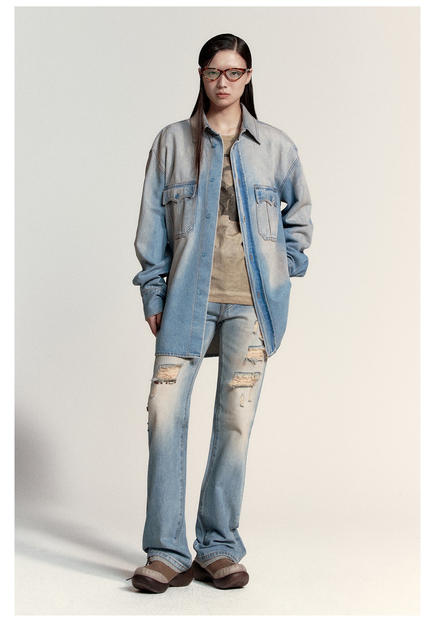 Washed gradient denim shirt