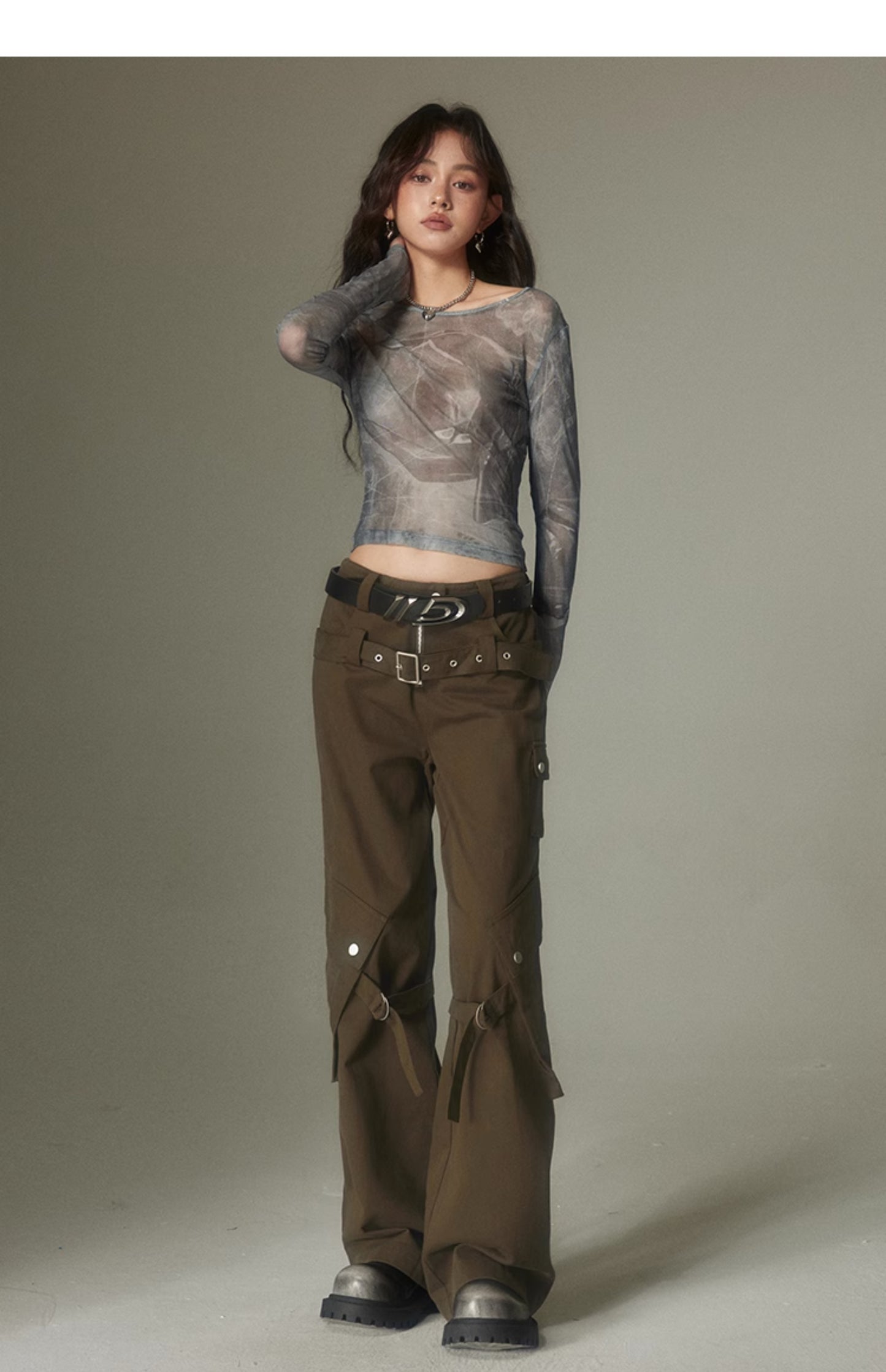 Loose Straight Double-Belt Multifunctional Pants