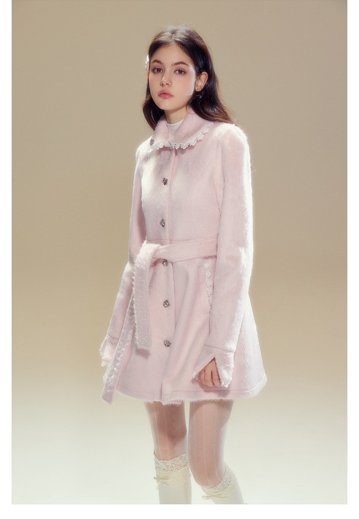 Girly Frill Short Length Wool Coat