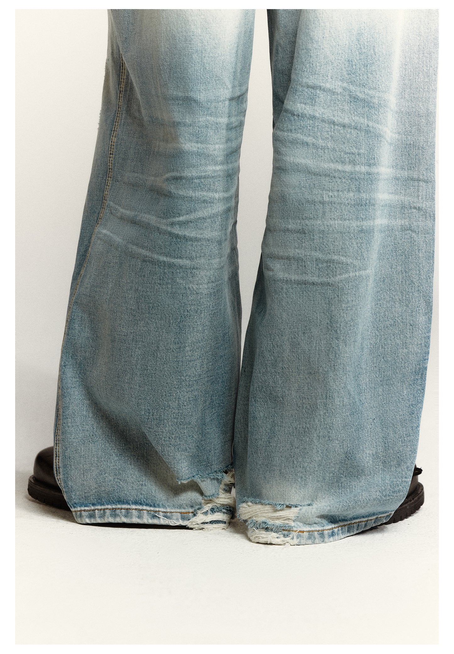 Wide-leg flared washed retro denim pants