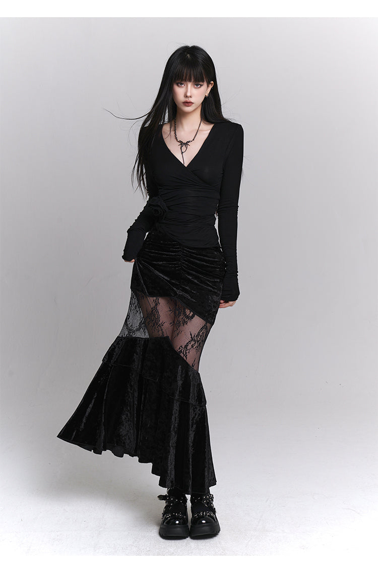 Velvet Fishtail Long Skirt