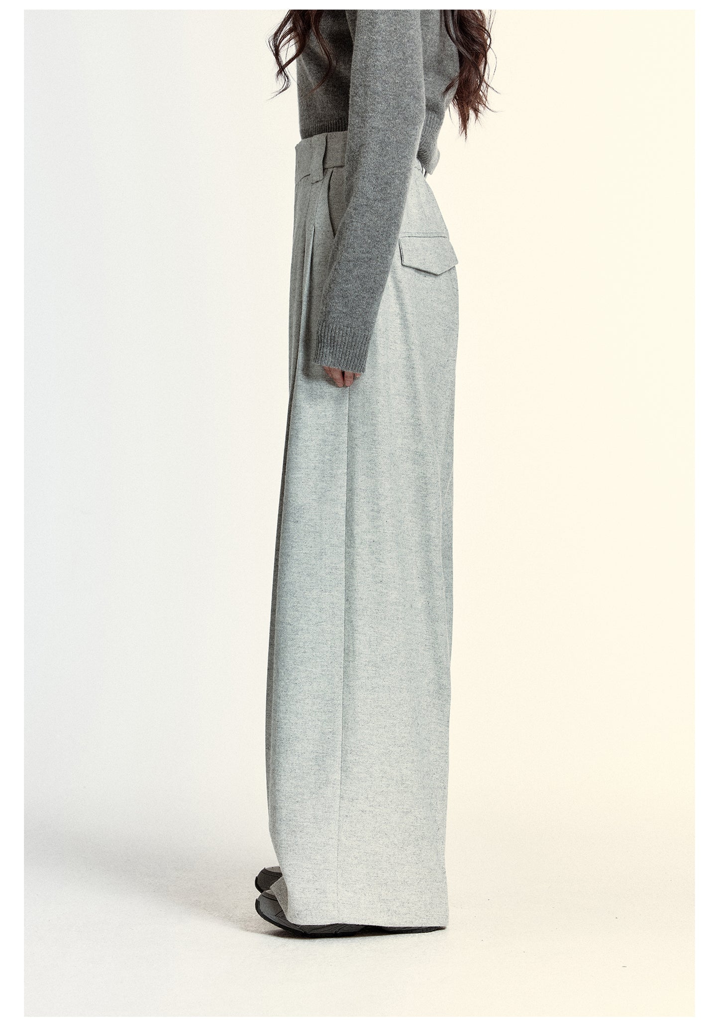 Wool-blend tweed wide pants