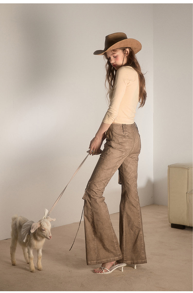 Flare Wash Overall Wide Leg Pants