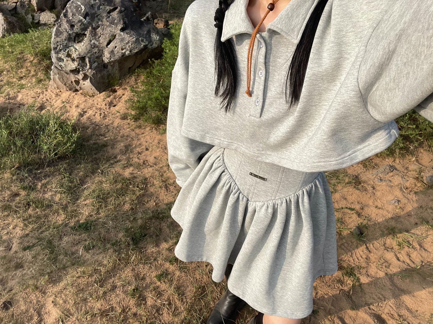 Loose Fit Casual Short Length Sweatshirt &amp; Short Length Sweatshirt Skirt Setup