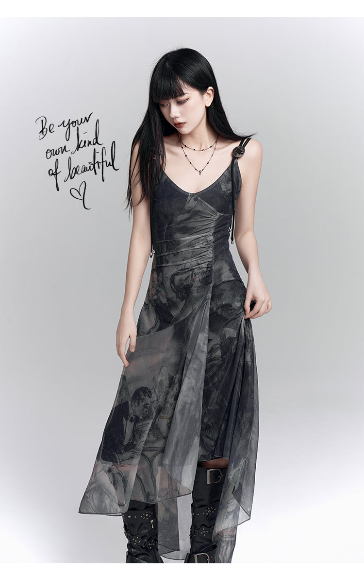 Irregular Hem Suspender Dress