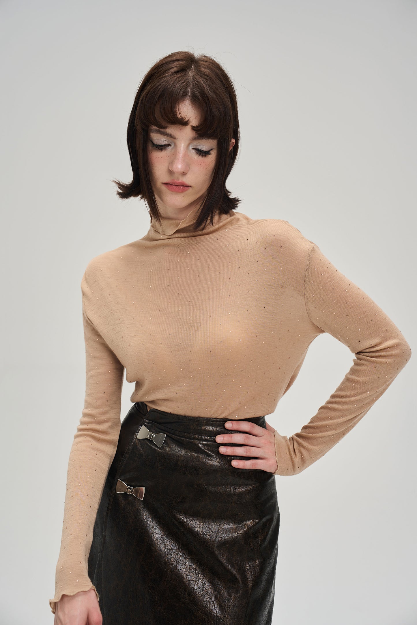 Wool High Neck Long Sleeve Turtleneck Tops