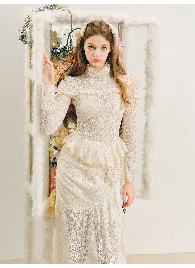 Lace embroidery French suit tops & skirts