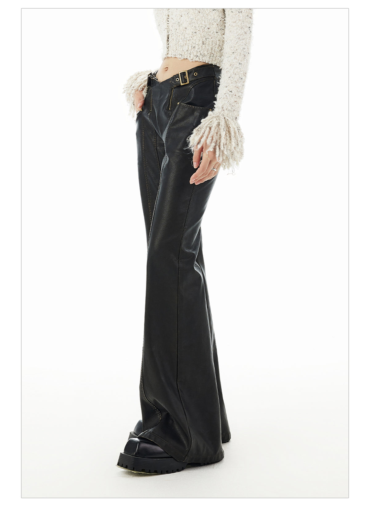 V-Waist PU Leather Pants