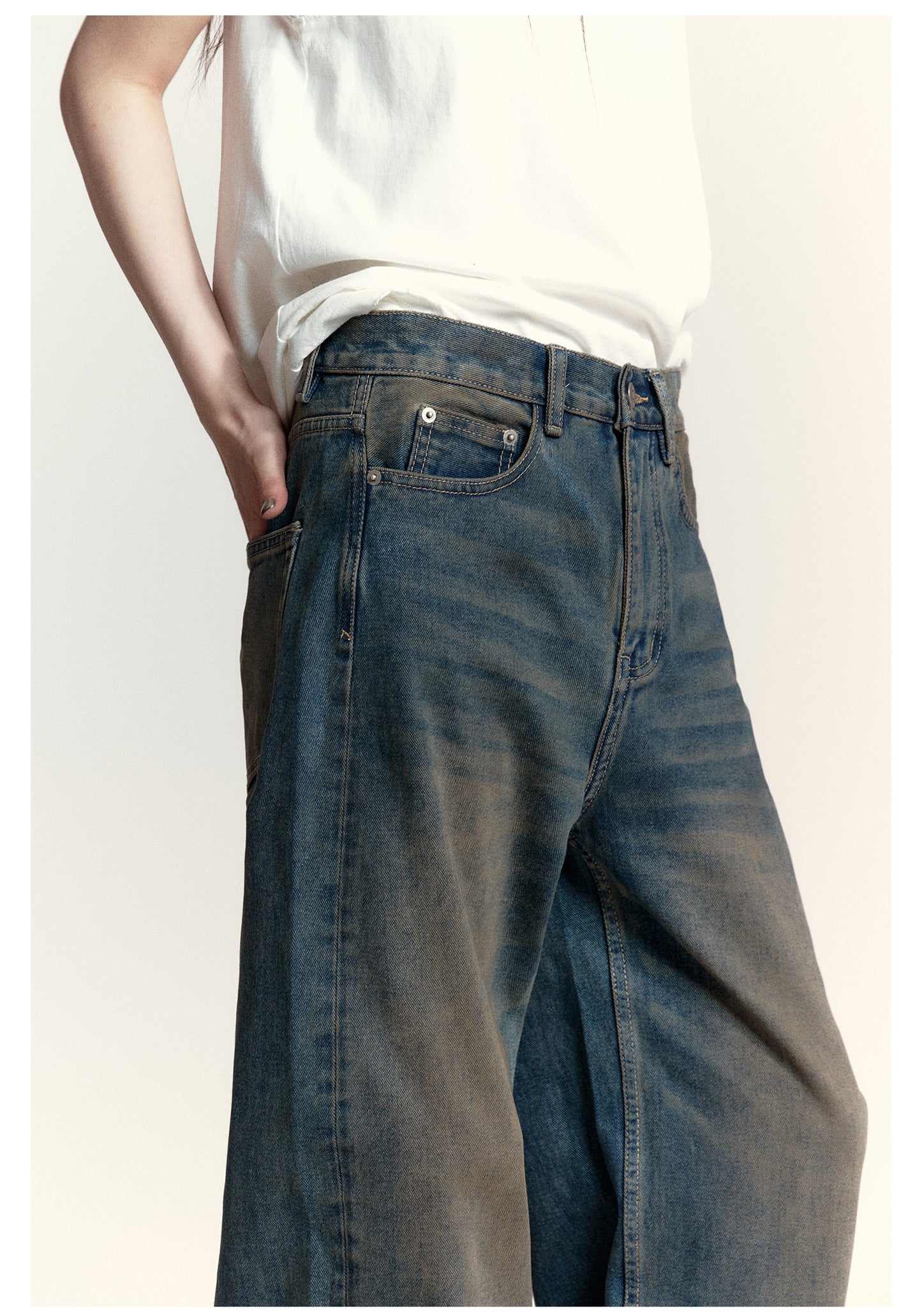 Loose Straight Wished Retro Denim Pants