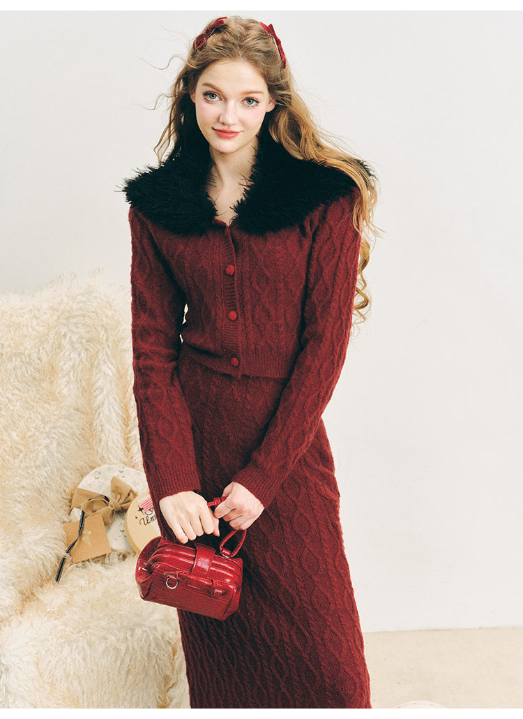 2-piece wool knit skirt suit set