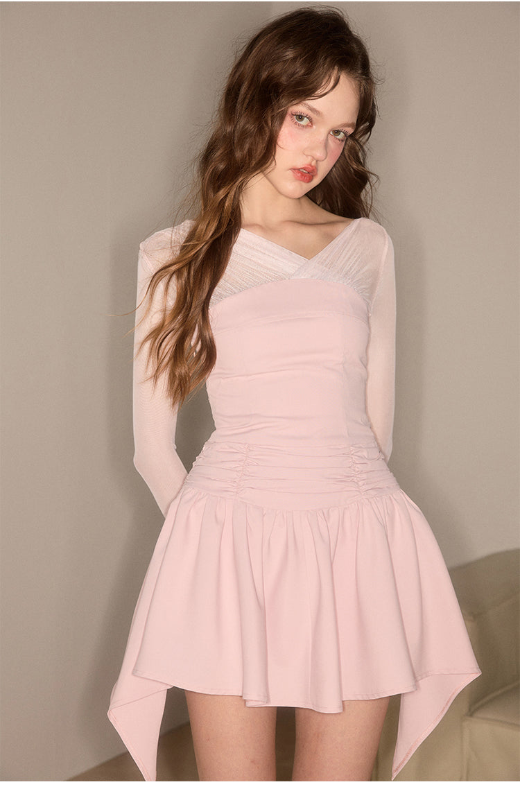 Lentil High End Design Tulle Slimming Niche V-Neck Dress