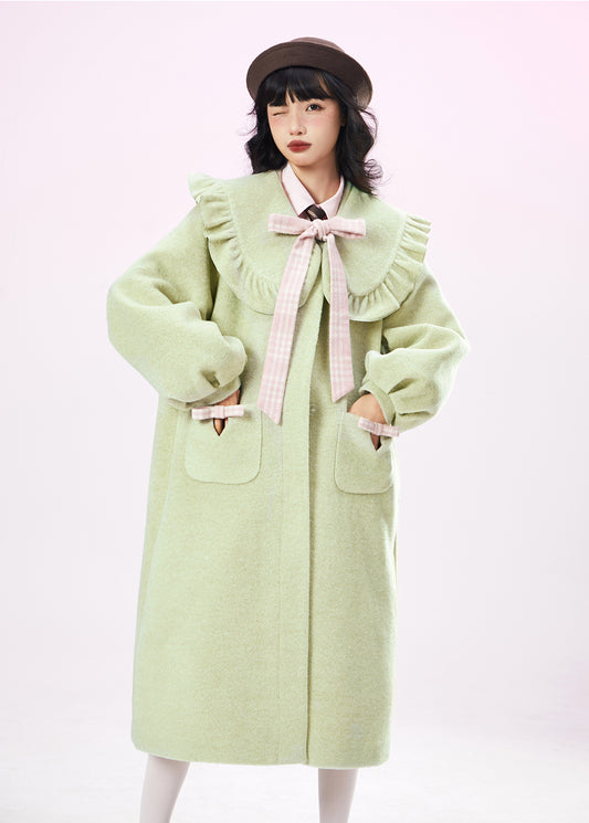 Original Design Green  Collar Wool Coat Womens