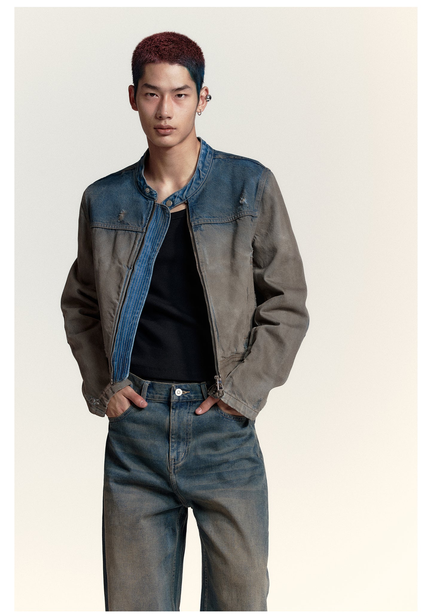 Washed gradation denim riders jacket