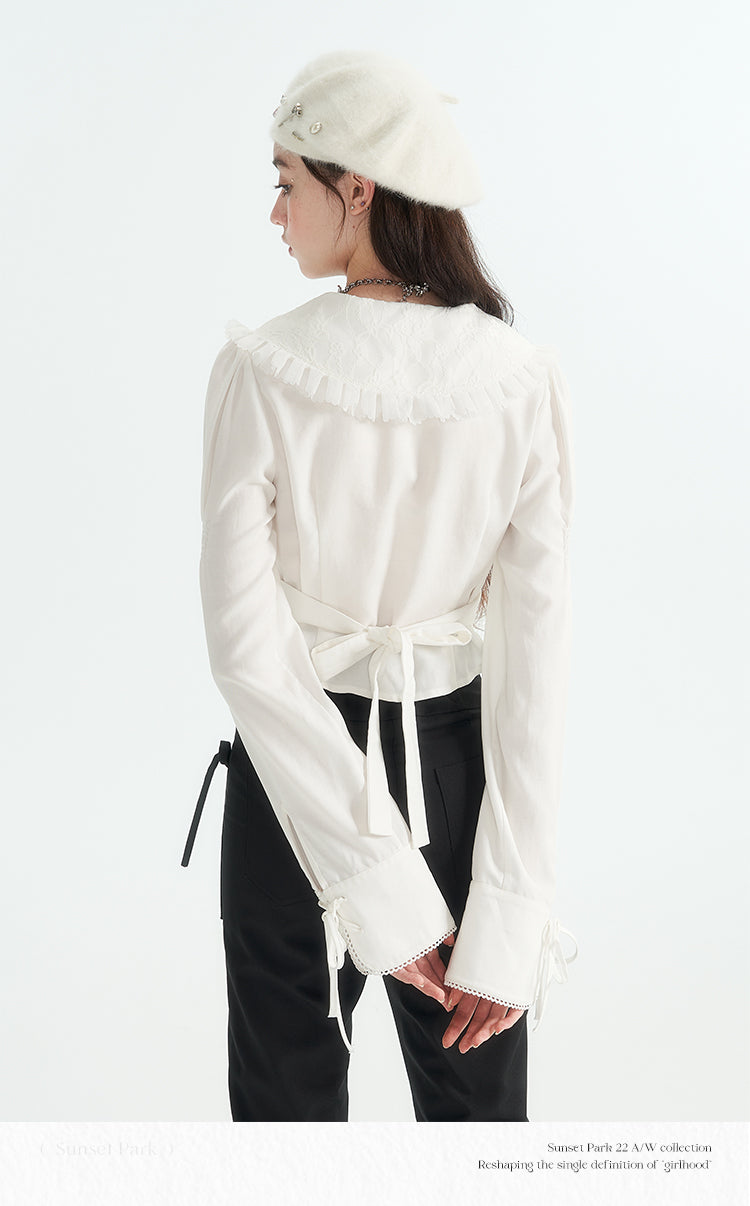 Short length ruffle ribbon shirt