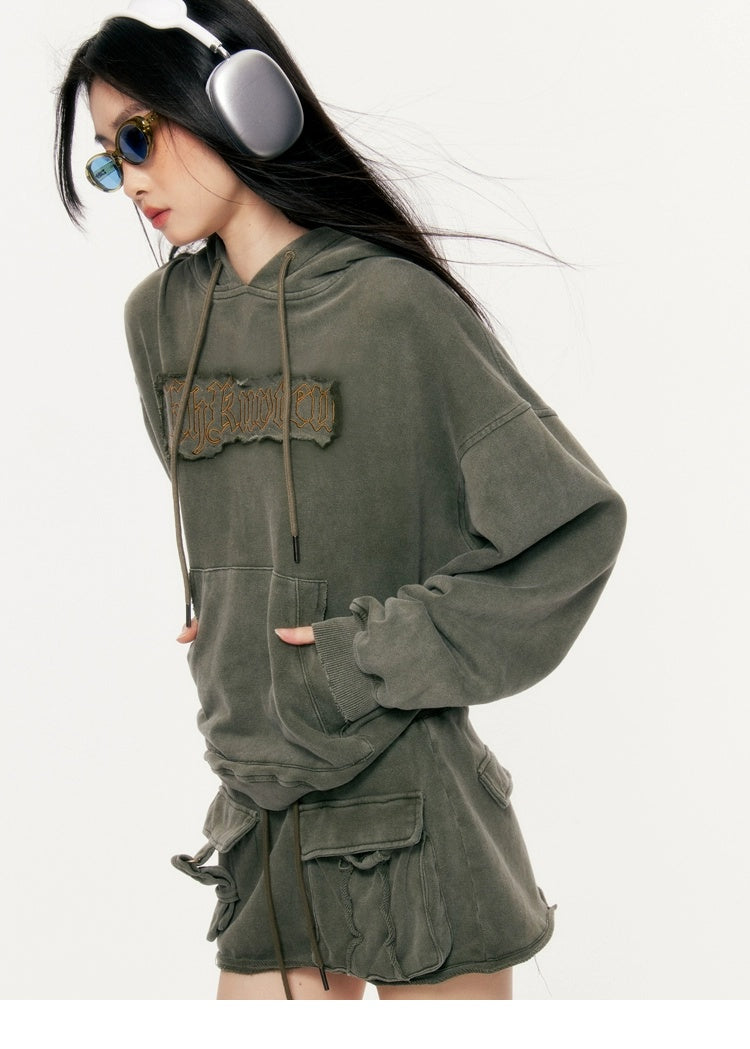 Military Green Sweatshirt Loose Sweatshirt Setup