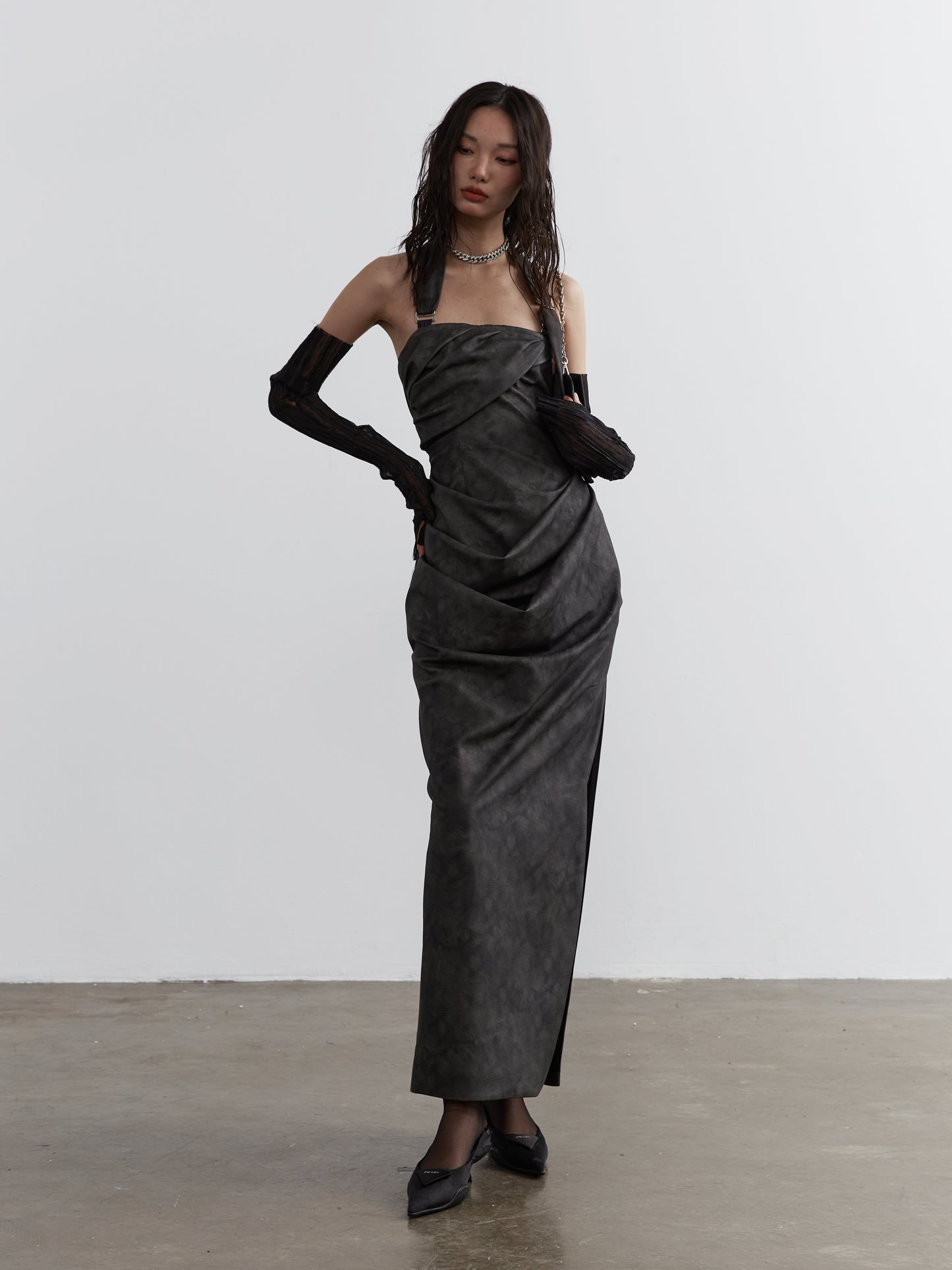 PU leather halter-neck dress