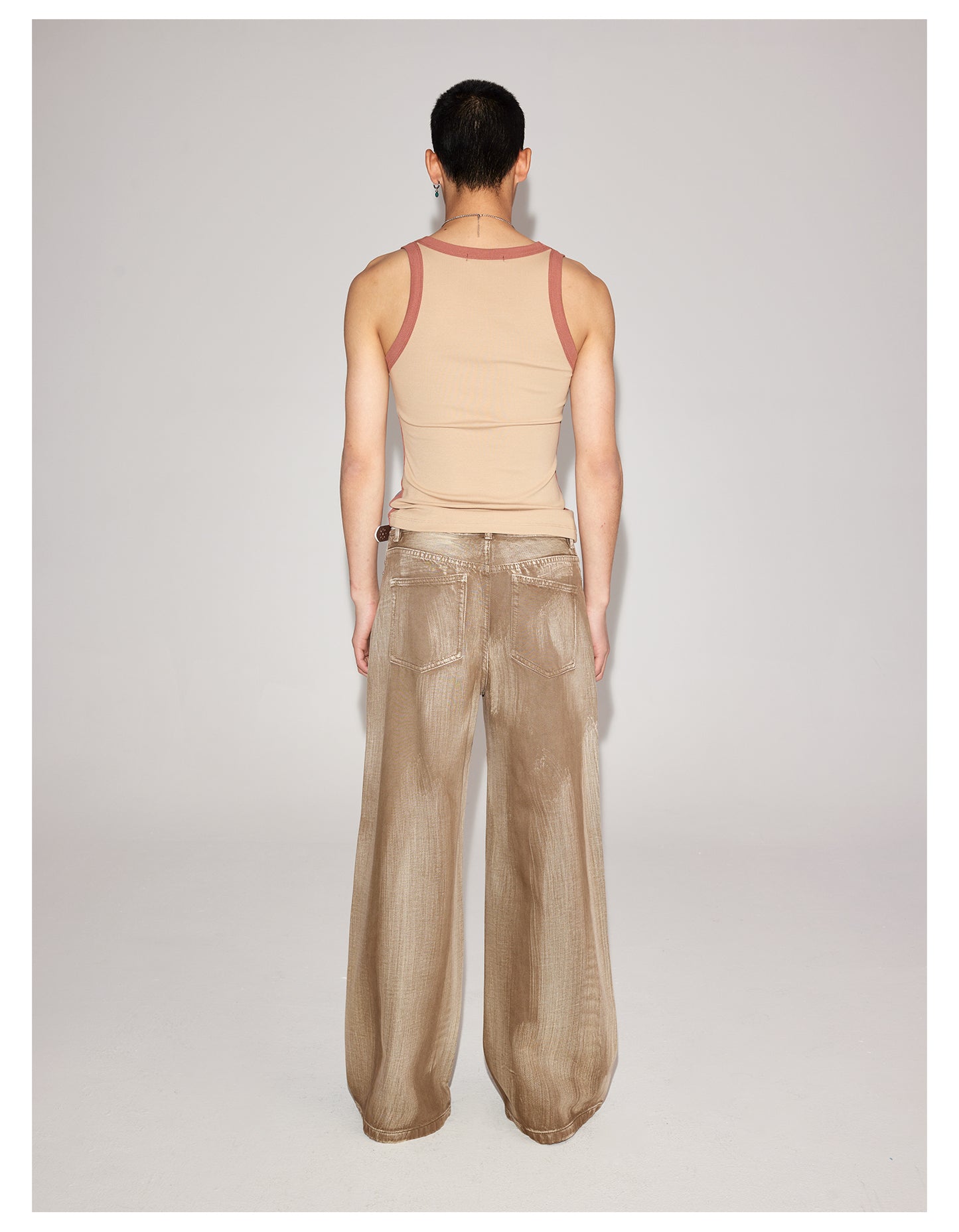 Washed imitation wide-leg denim pants