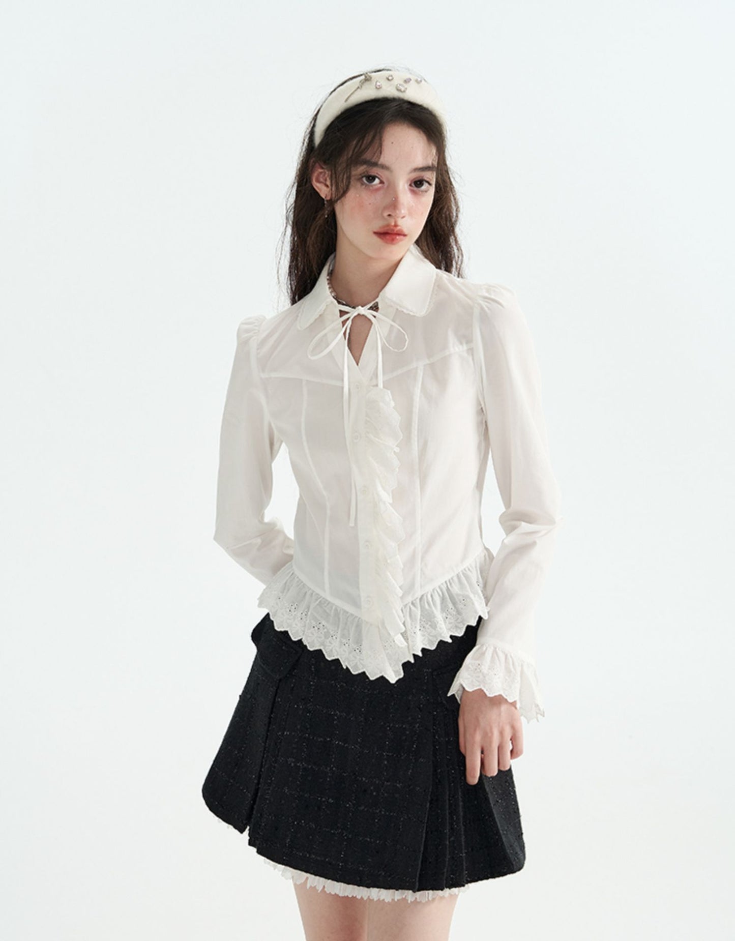 Autumn V-Neck Strap Lace Shirt