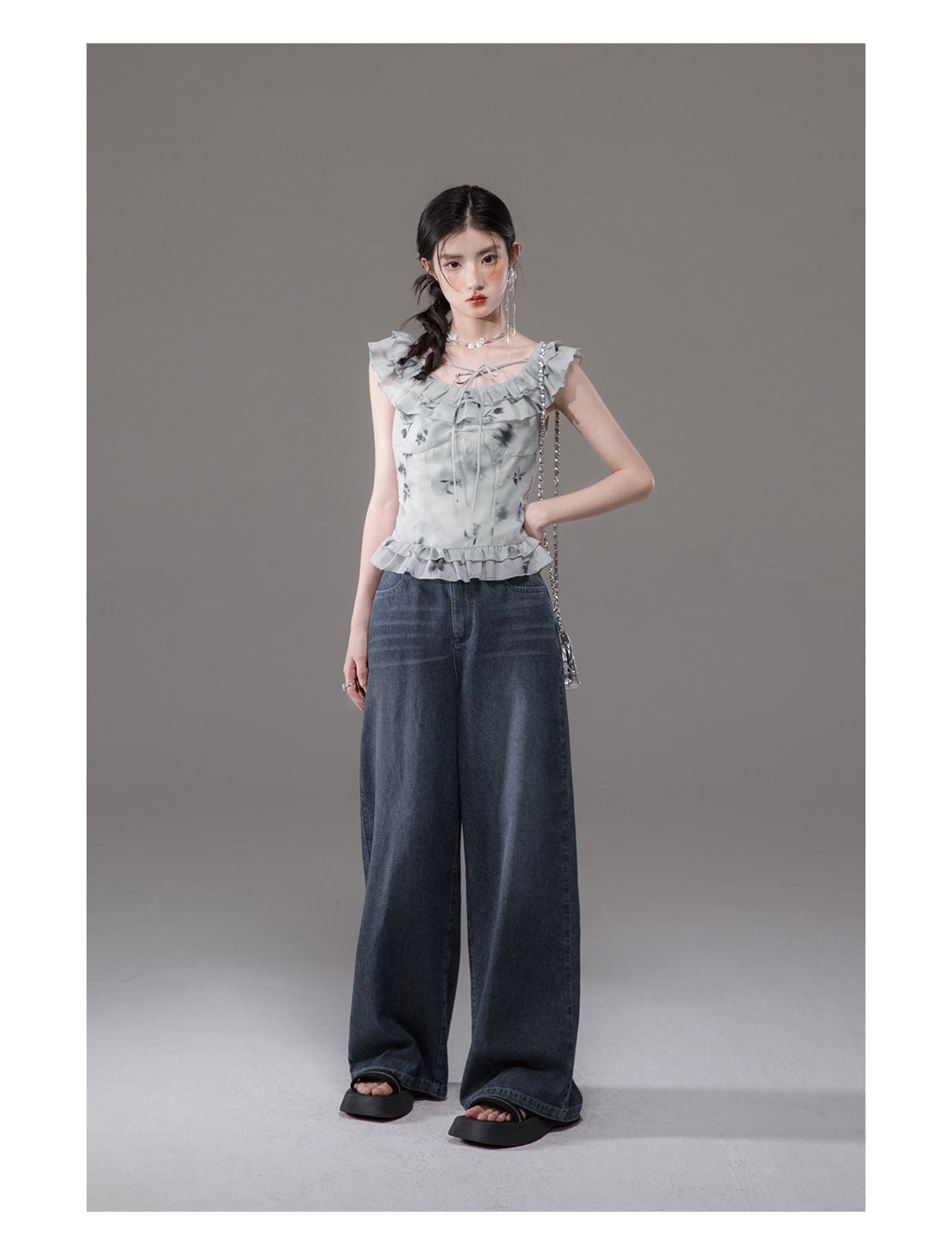 Double strap slimming denim set