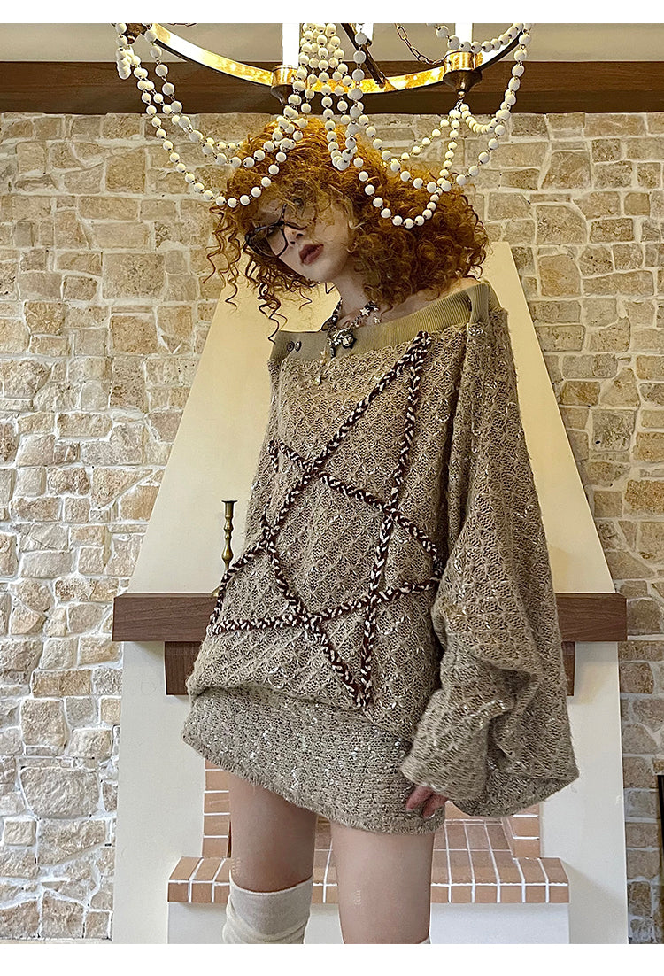 Oversized Retro Star Design Knit