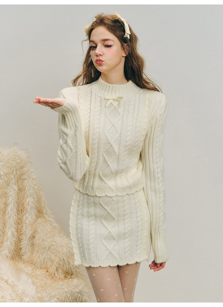 Knit lace set soft waxy twist sweater & skrit