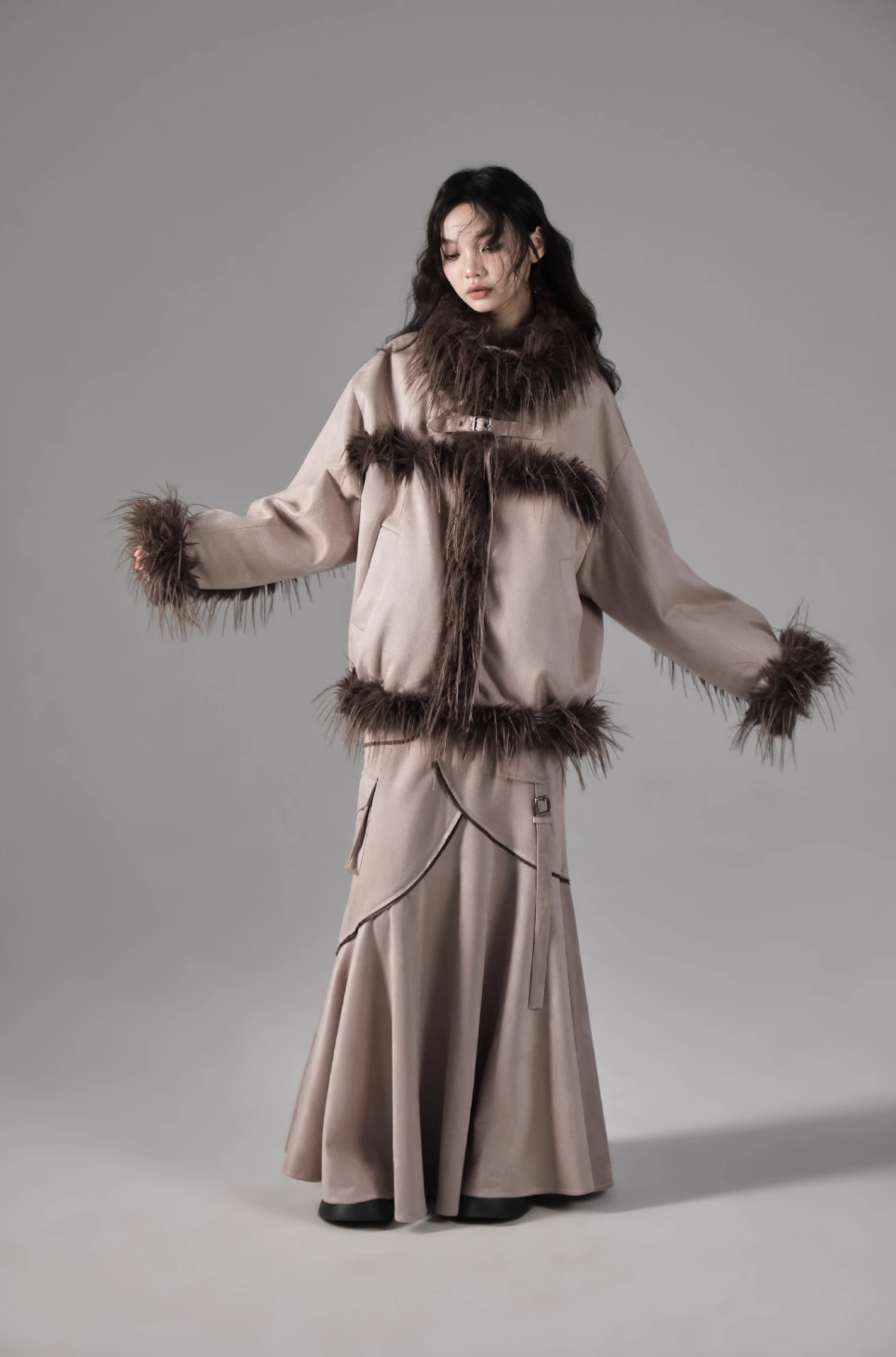 Island Plush Splice Suede Fur Jacket