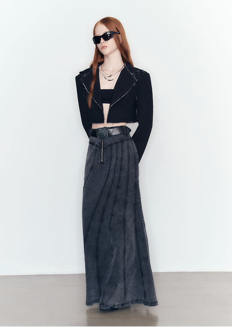 Fishtail Denim High Waist Long Skirt