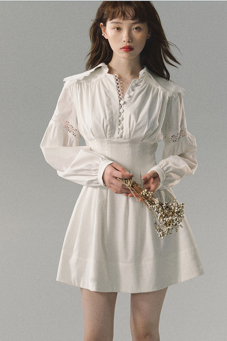 French Romantic Puff Sleeve Chiffon Belt Dress