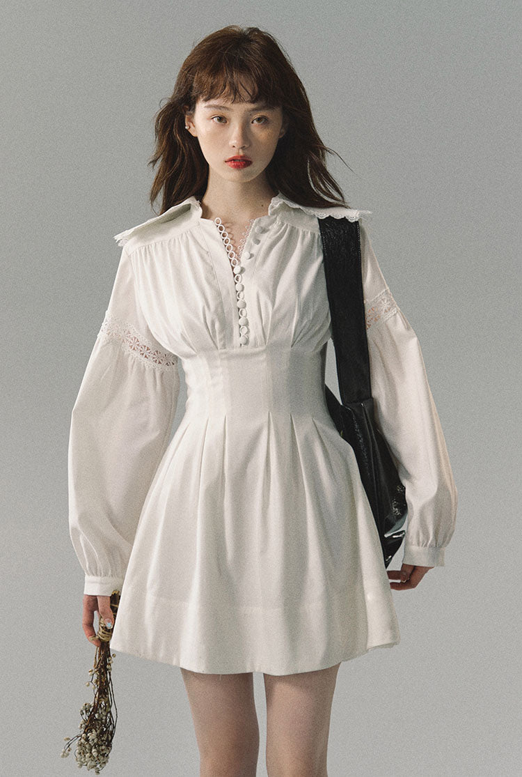 French Romantic Puff Sleeve Chiffon Belt Dress