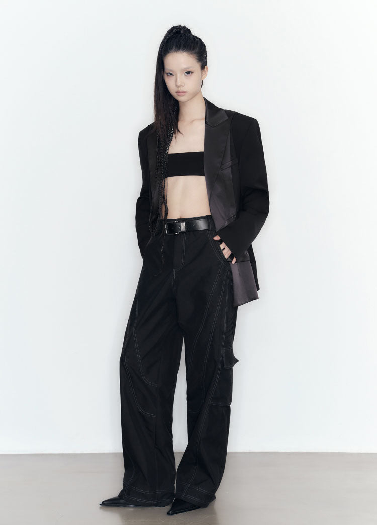 Shadow Stitch High Waist Casual Pants