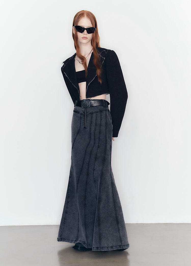 Fishtail Denim High Waist Long Skirt