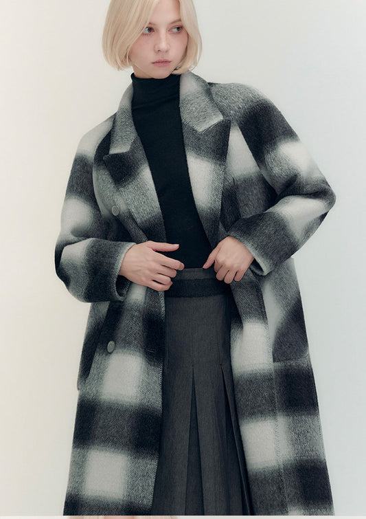 Checkered double-sided wool coat