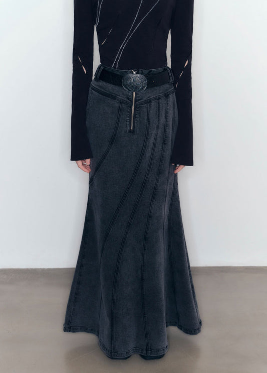 Fishtail Denim High Waist Long Skirt