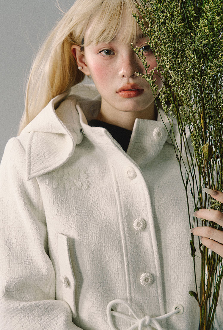 White Tweed Short Waistline Shaped Hood Jacket