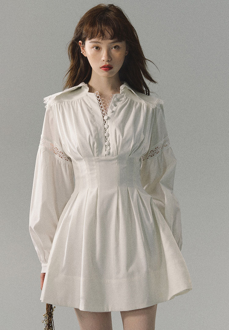 French Romantic Puff Sleeve Chiffon Belt Dress