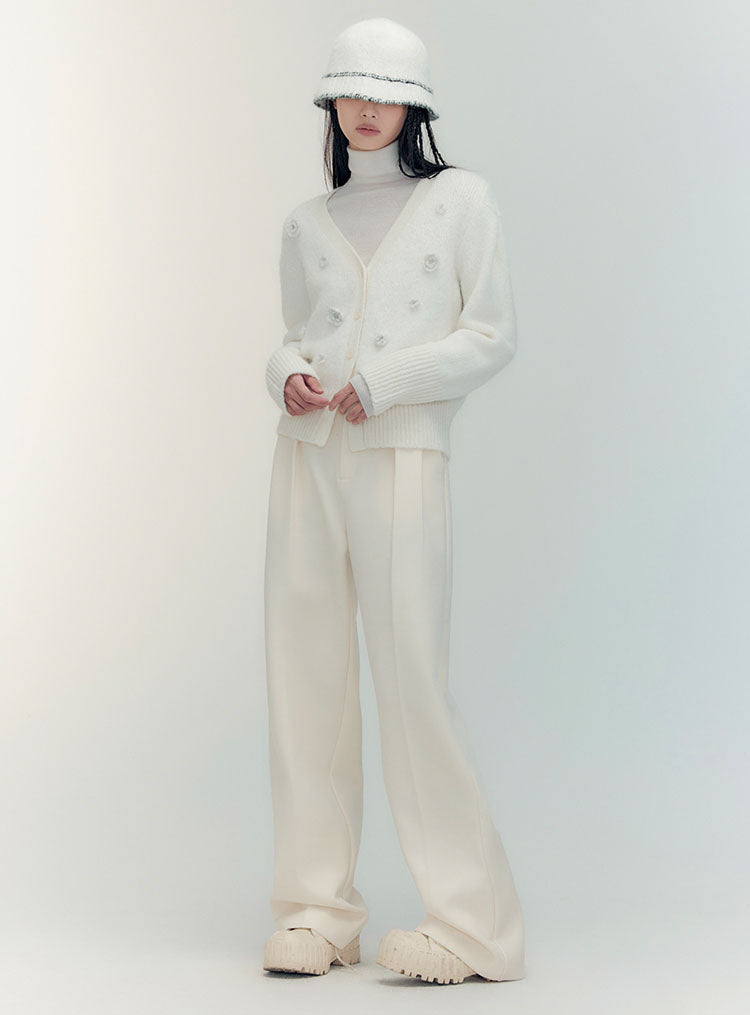 Wool High Waist Straight Draped Pants