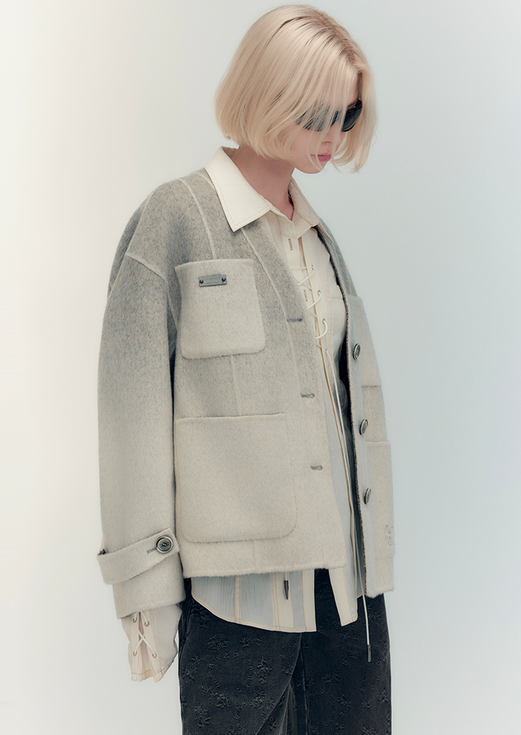 Gradient Gray Wool Double Face Short Jacket