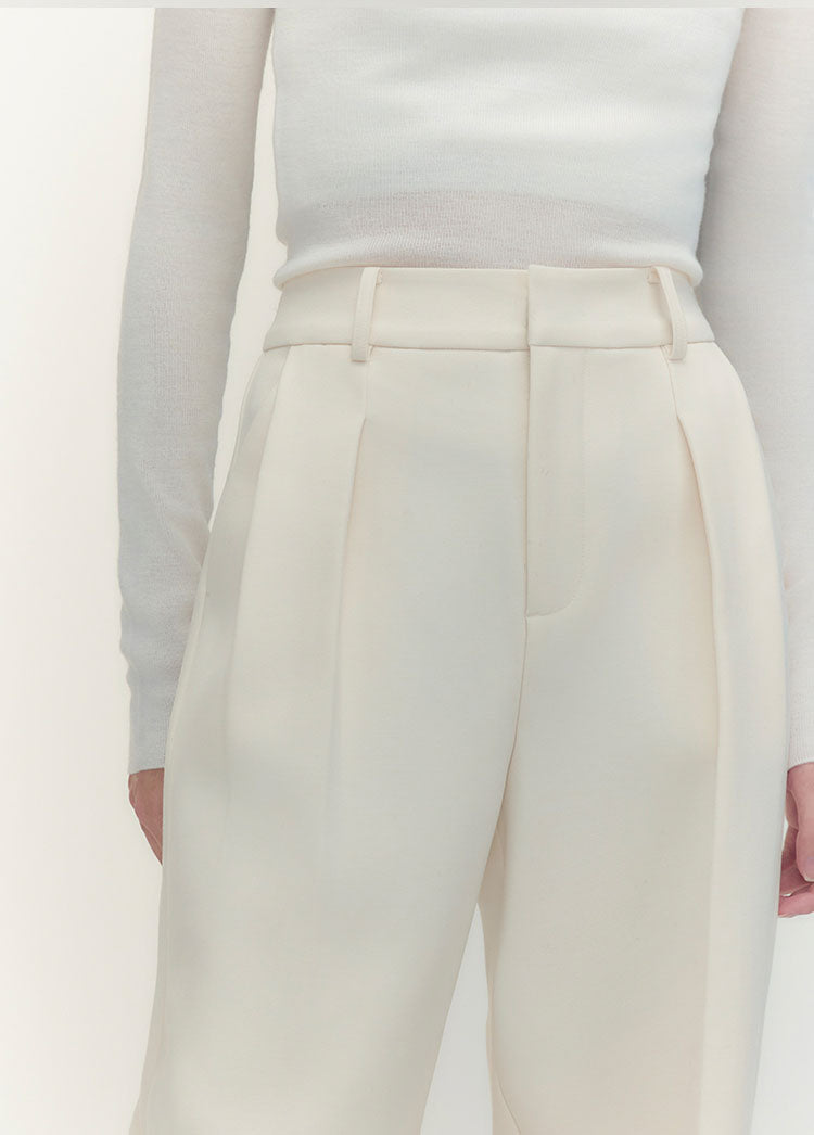 Wool High Waist Straight Draped Pants