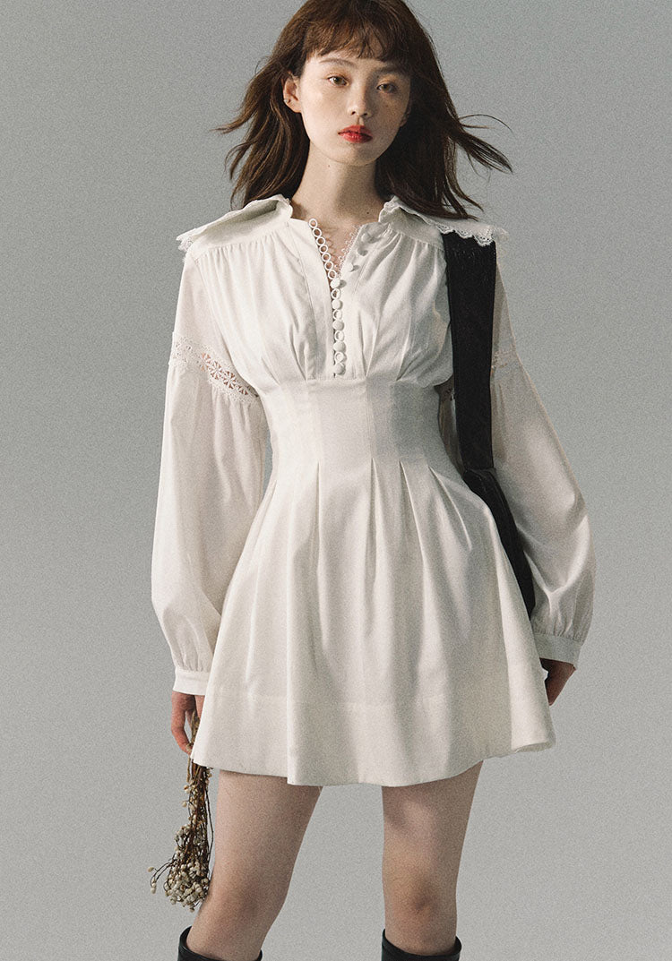 French Romantic Puff Sleeve Chiffon Belt Dress