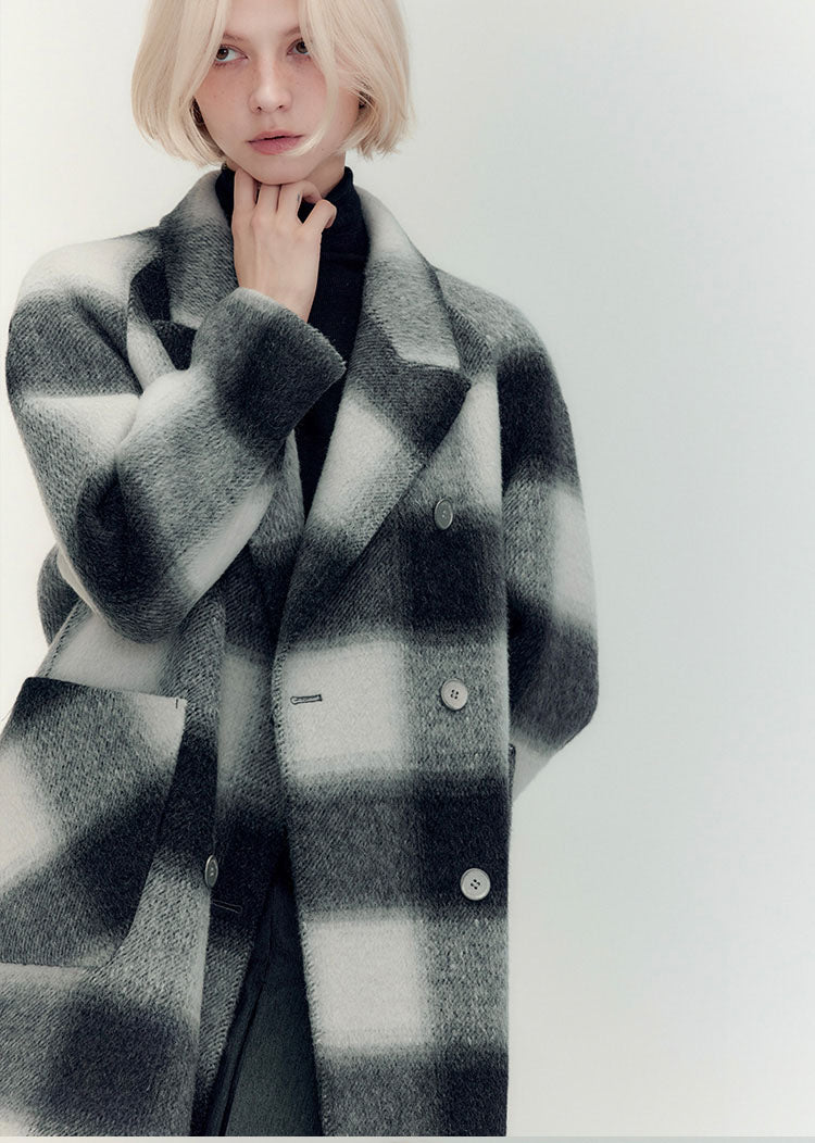 Checkered double-sided wool coat