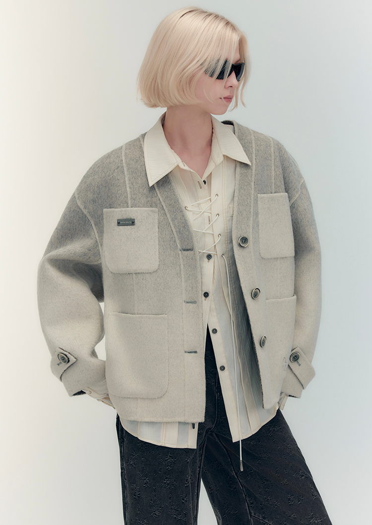 Gradient Gray Wool Double Face Short Jacket