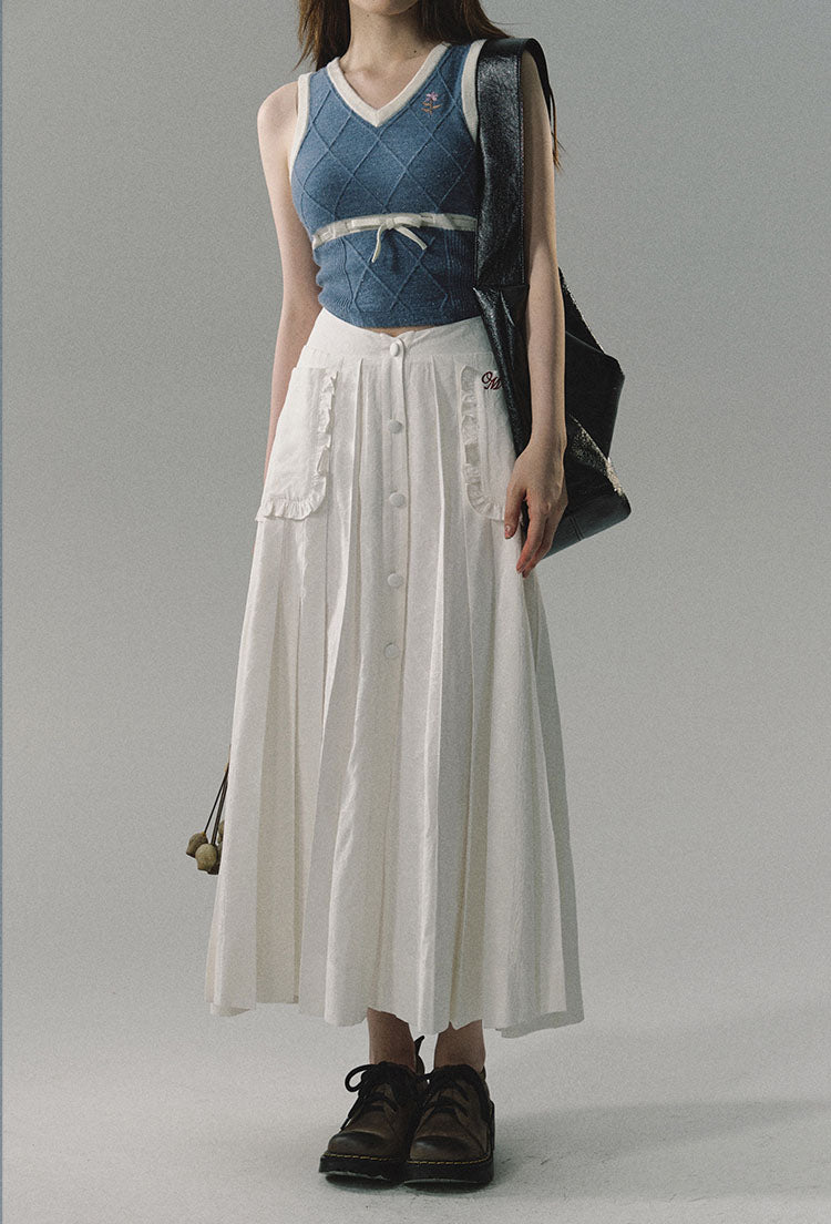 Half-slit Pleated Long Skirt with Prism Pattern